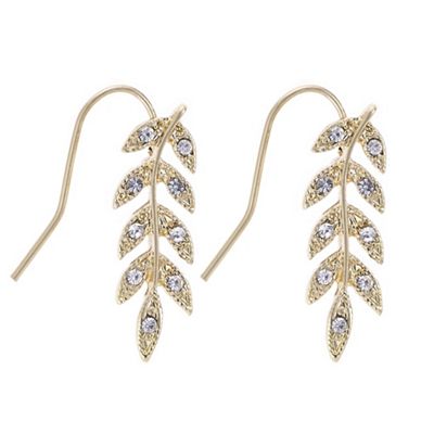 Designer gold crystal leaf earring